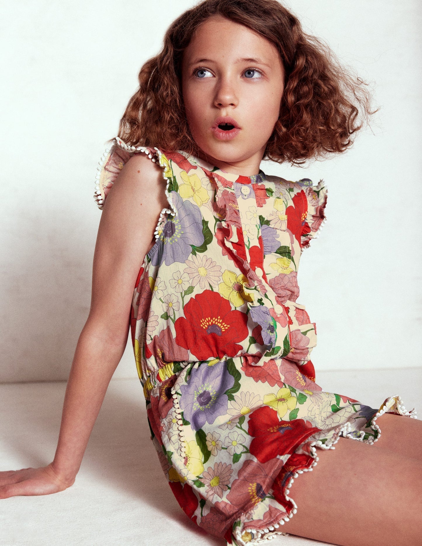 Boden Button Through Ruffle Playsuit - Multi Summer Garden