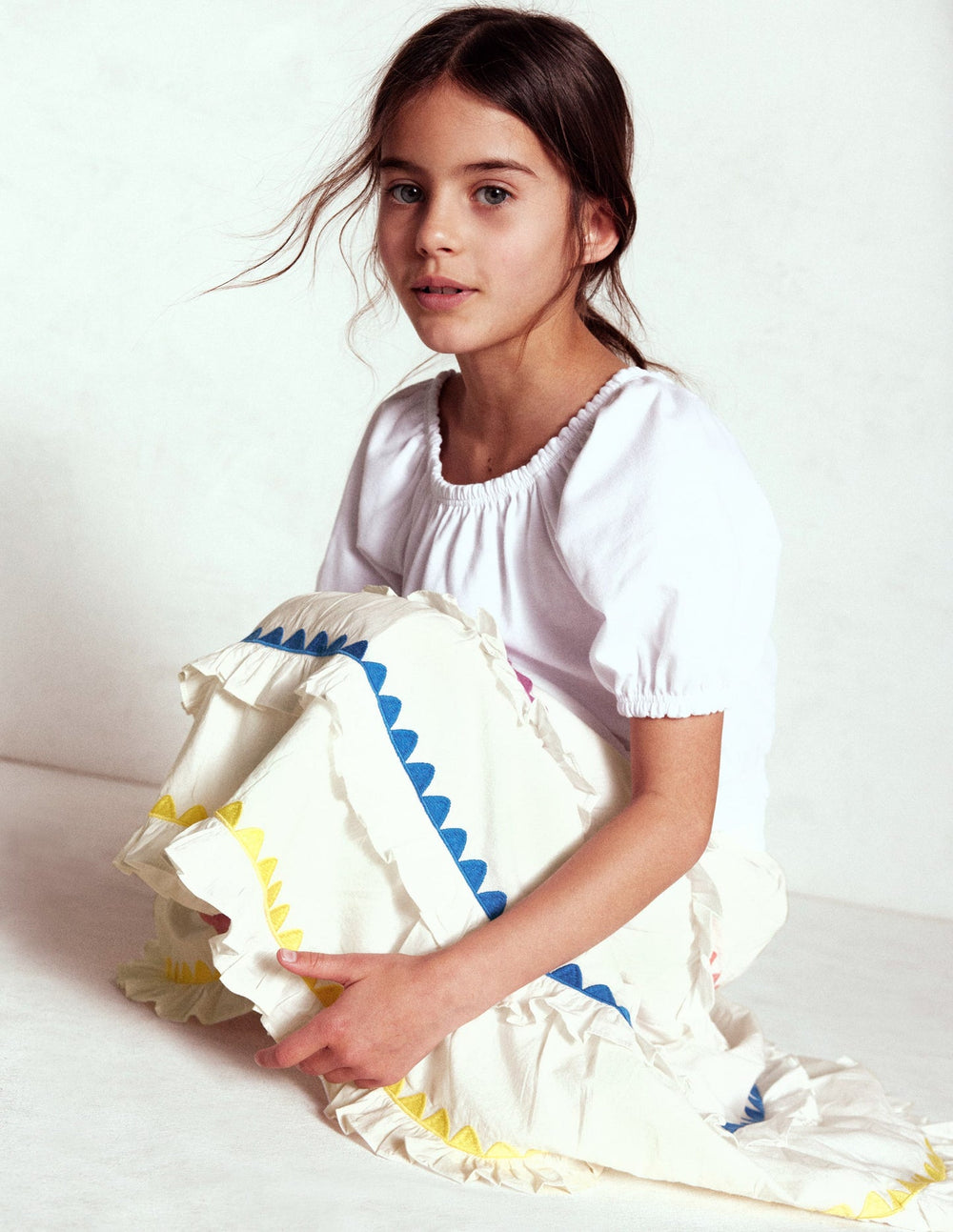 Boden Ruffle Midi Skirt - Soft Ivory Rainbow