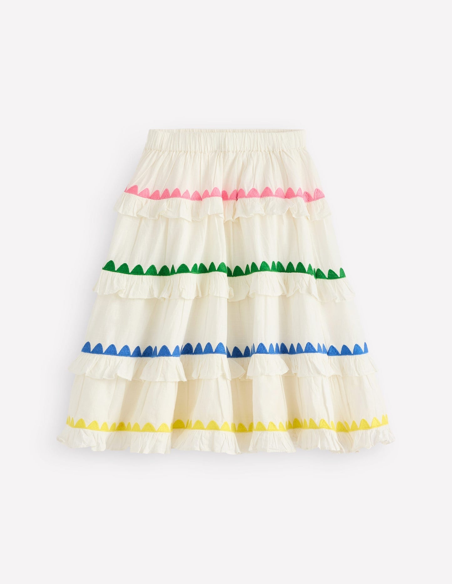 Boden Ruffle Midi Skirt - Soft Ivory Rainbow
