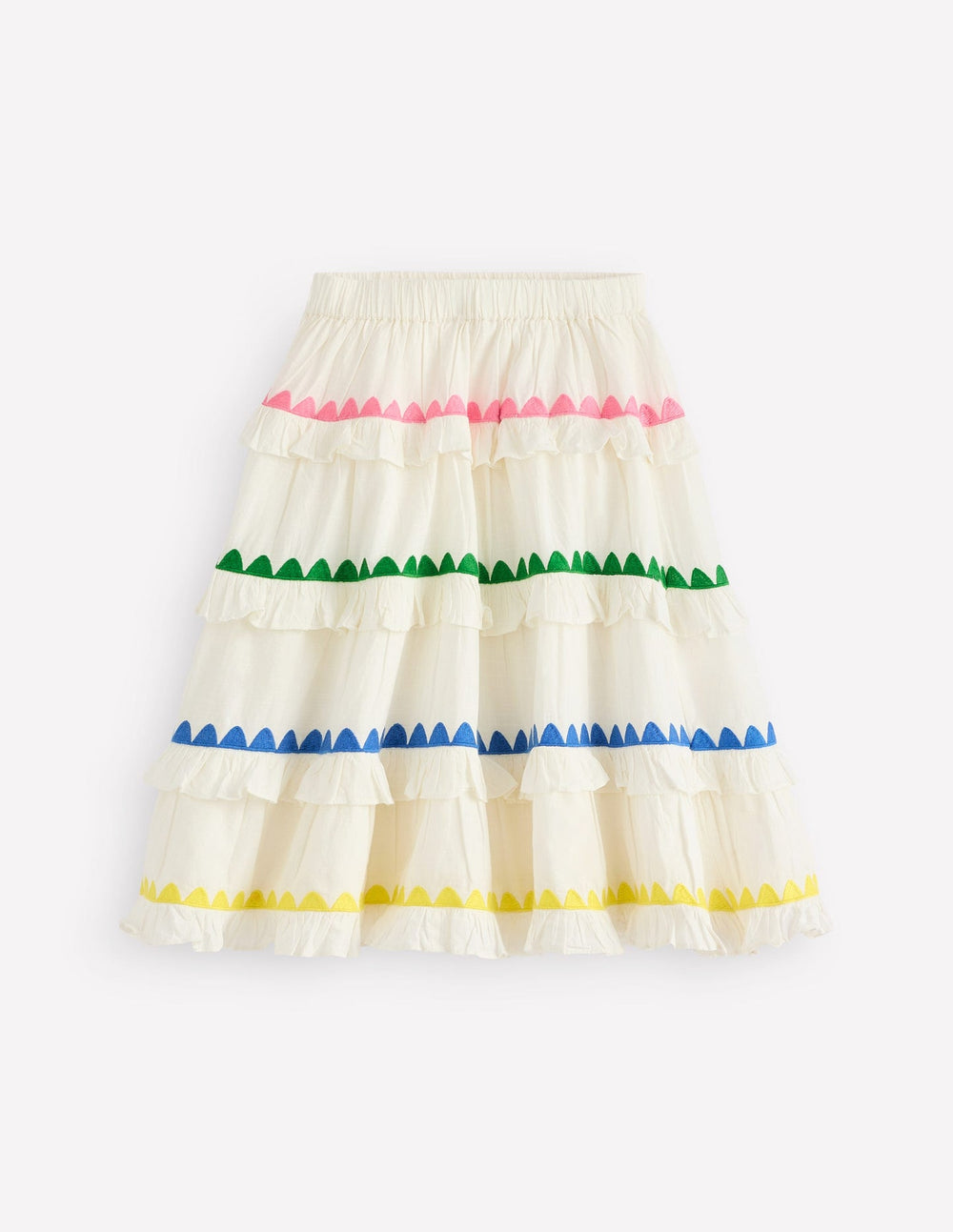 Boden Ruffle Midi Skirt - Soft Ivory Rainbow