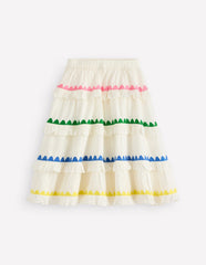 Boden Ruffle Midi Skirt - Soft Ivory Rainbow