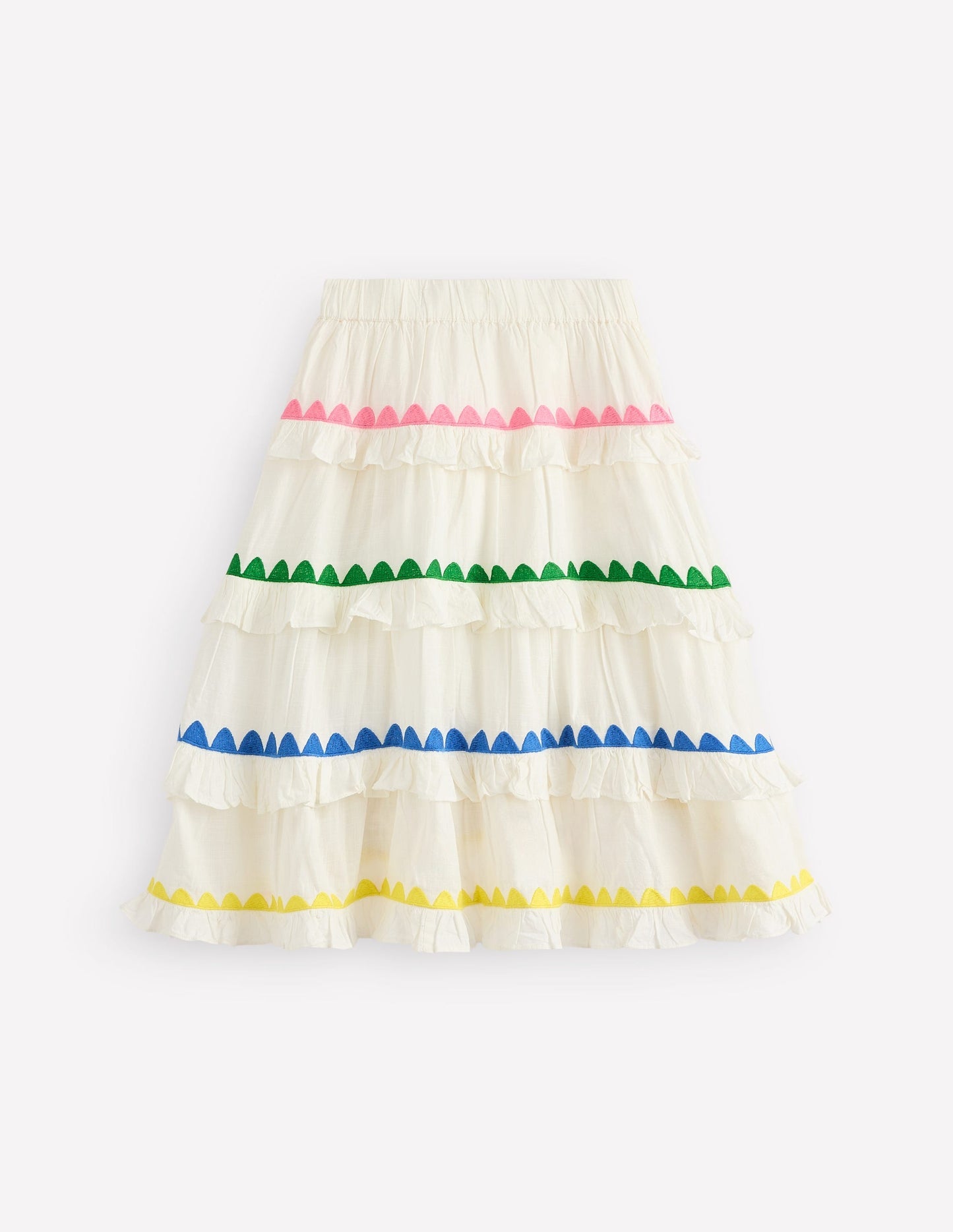 Boden Ruffle Midi Skirt - Soft Ivory Rainbow