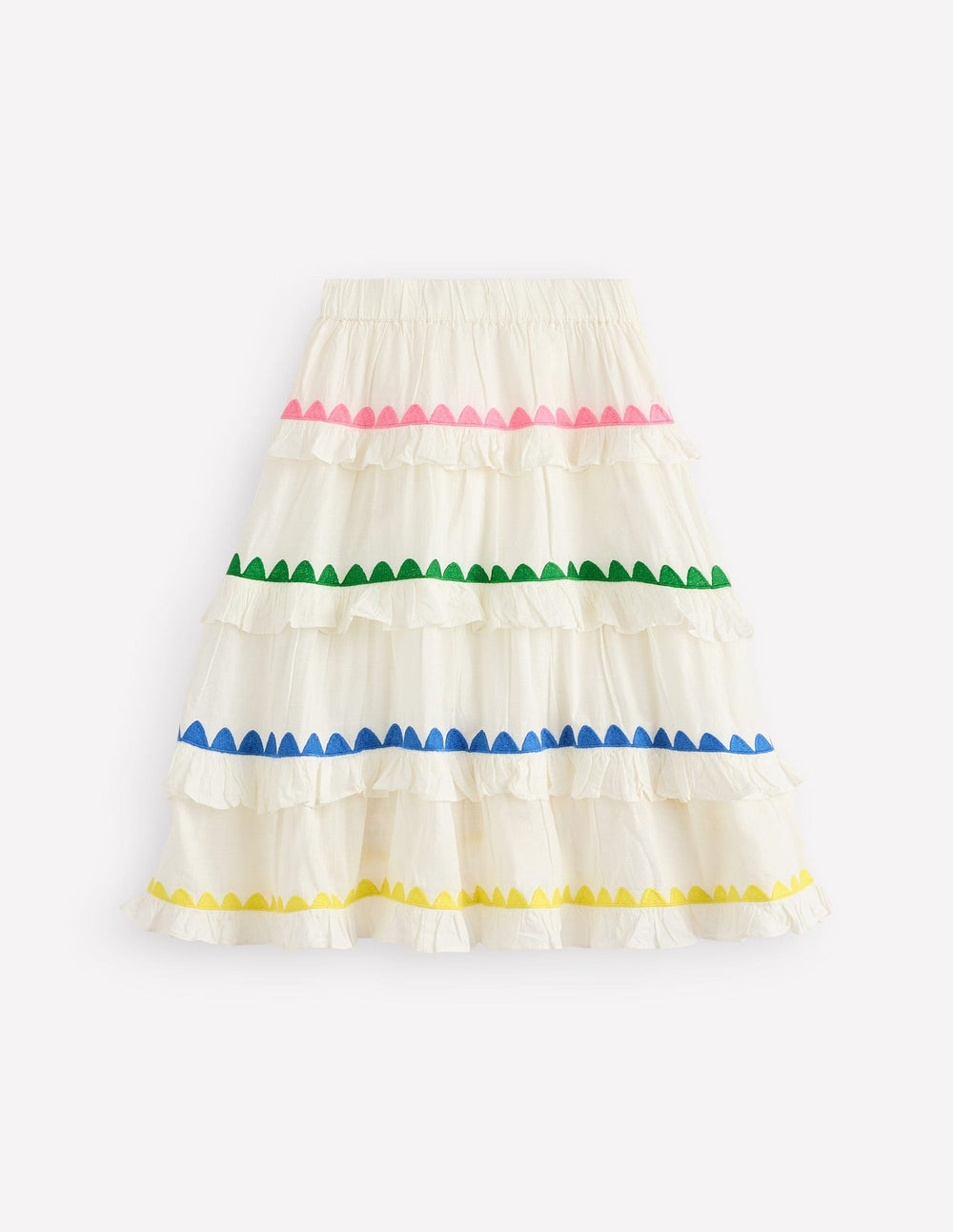 Boden Ruffle Midi Skirt - Soft Ivory Rainbow