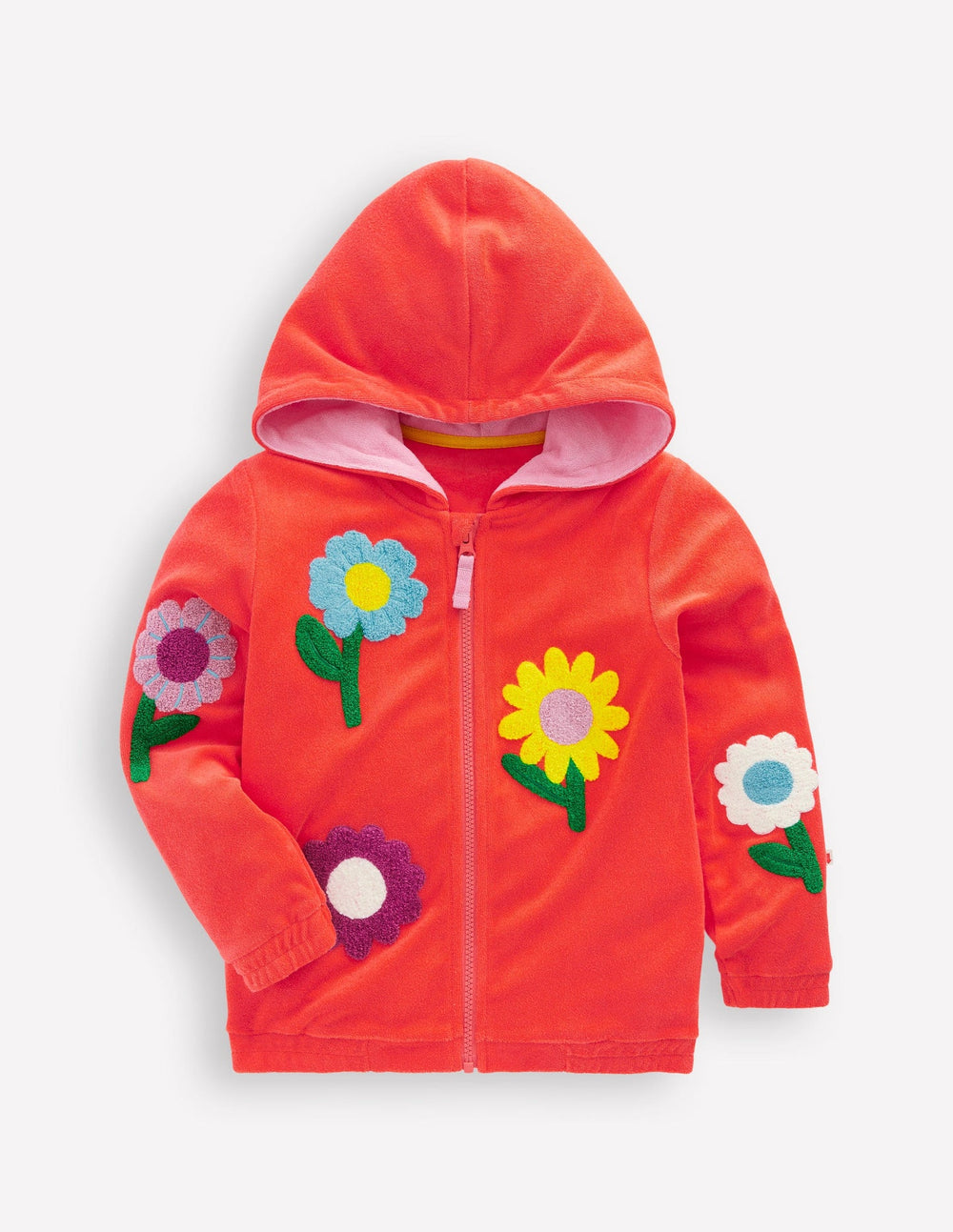 Boden Zip - Through Towelling Hoodie - Coral Orange Flowers