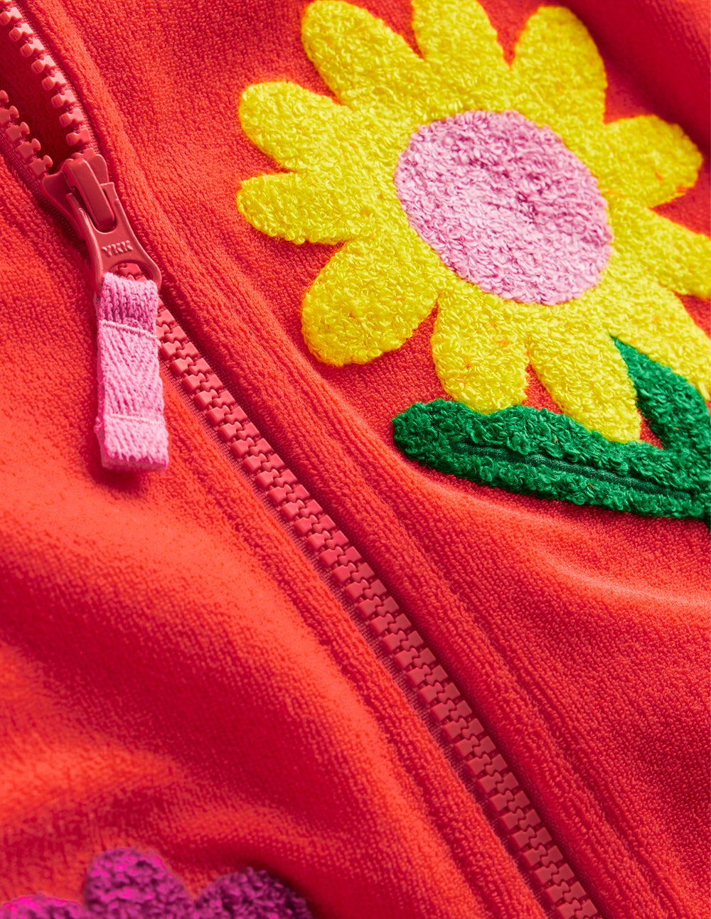 Boden Zip - Through Towelling Hoodie - Coral Orange Flowers