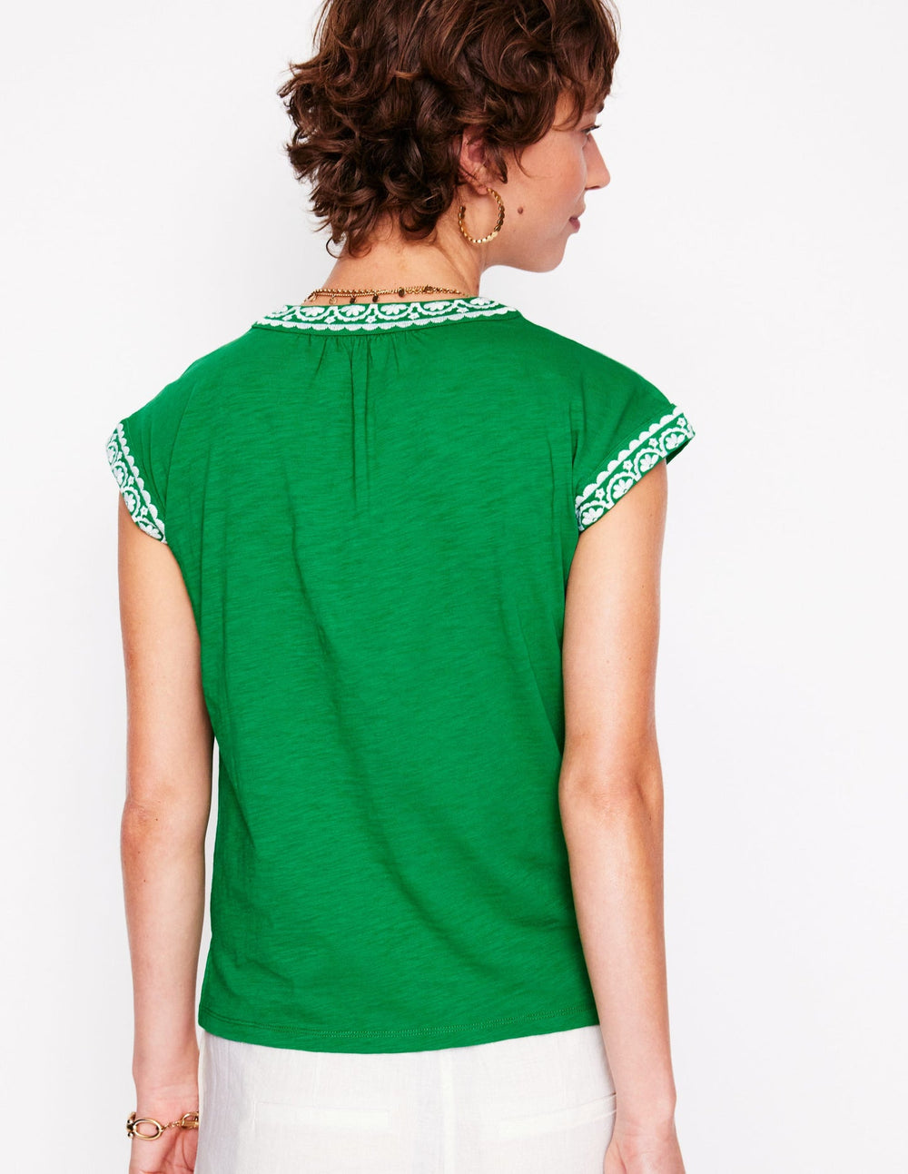 Boden Hazel Cotton Embroidered Top - Rich Emerald