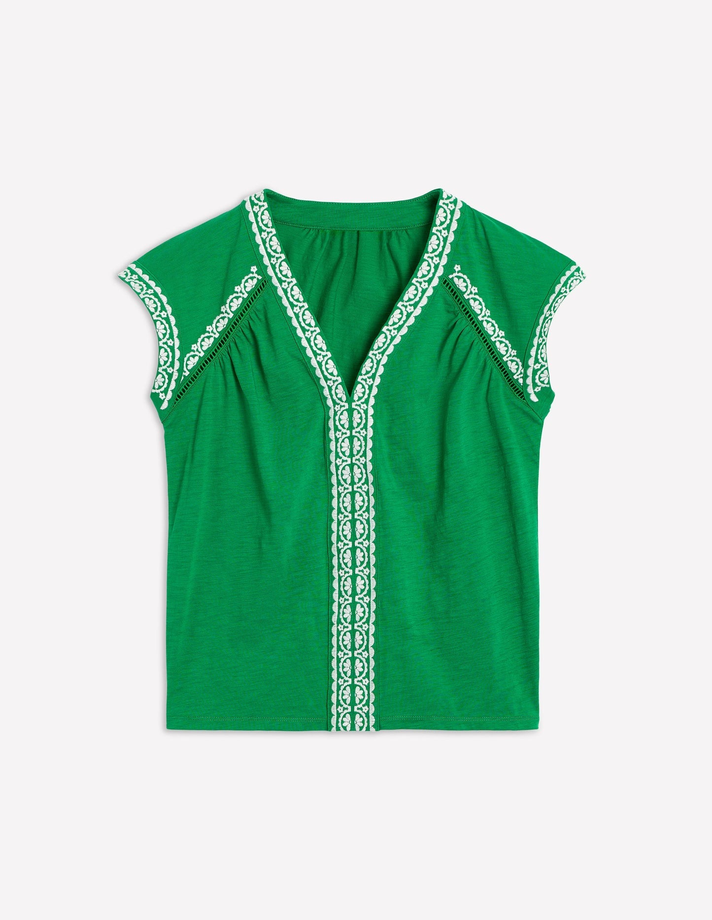 Boden Hazel Cotton Embroidered Top - Rich Emerald