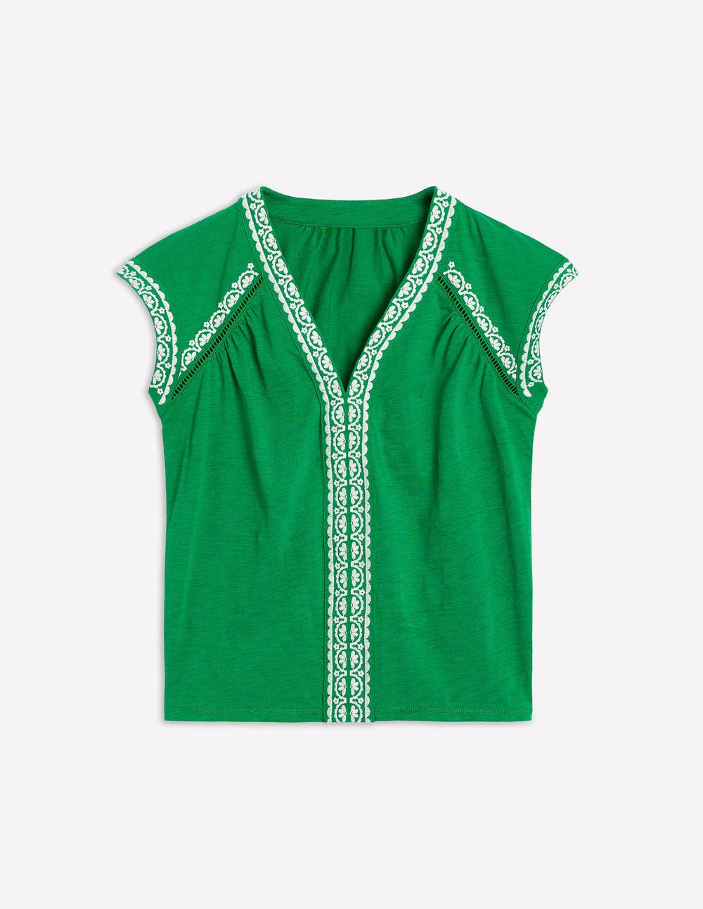 Boden Hazel Cotton Embroidered Top - Rich Emerald
