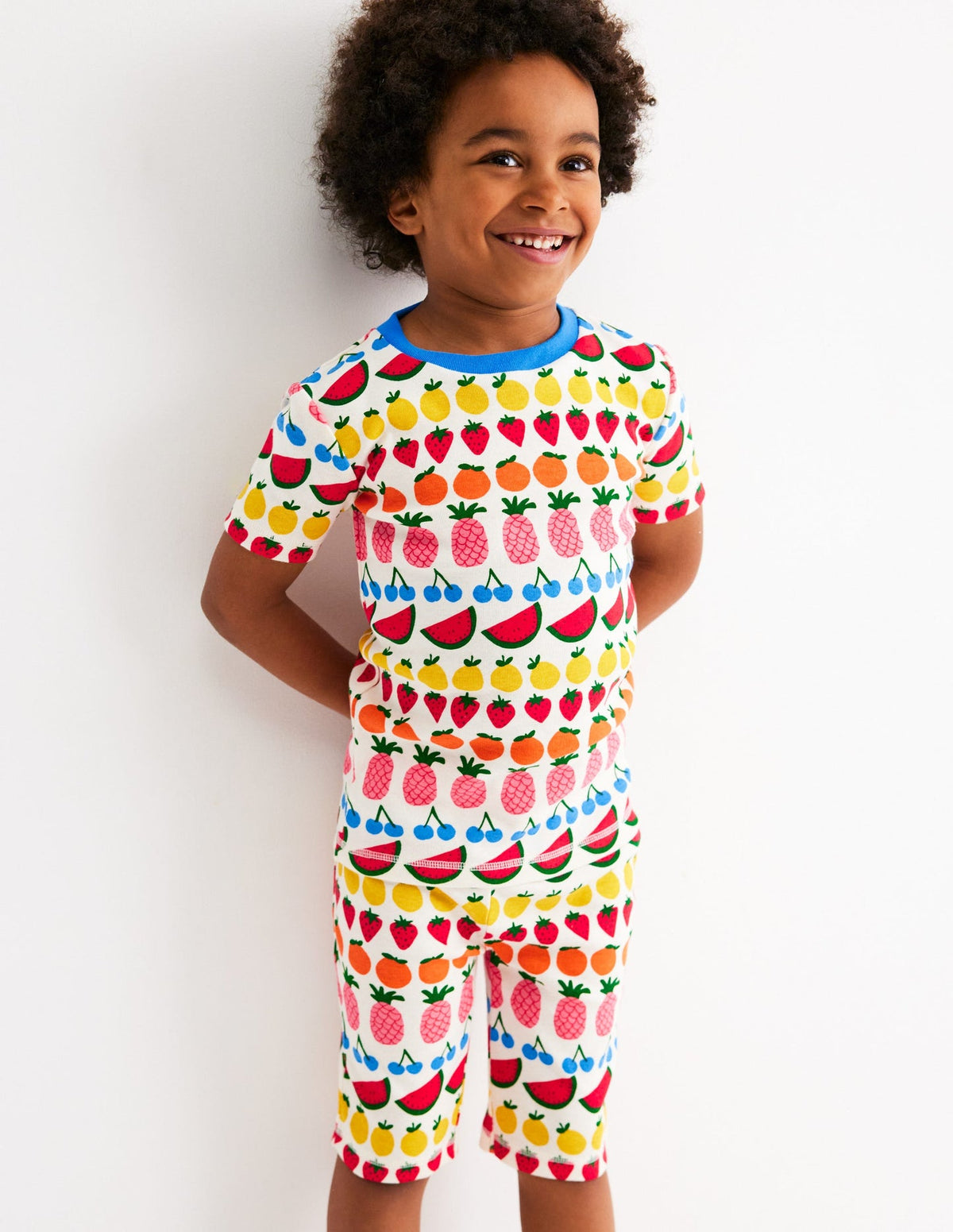 Boden Snug Short John Pajamas - Fruit Stripe