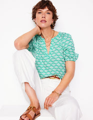 Boden Brooke Linen Top - Aquamarine, Deco Palm