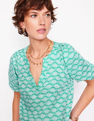Boden Brooke Linen Top - Aquamarine, Deco Palm