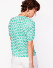 Boden Brooke Linen Top - Aquamarine, Deco Palm