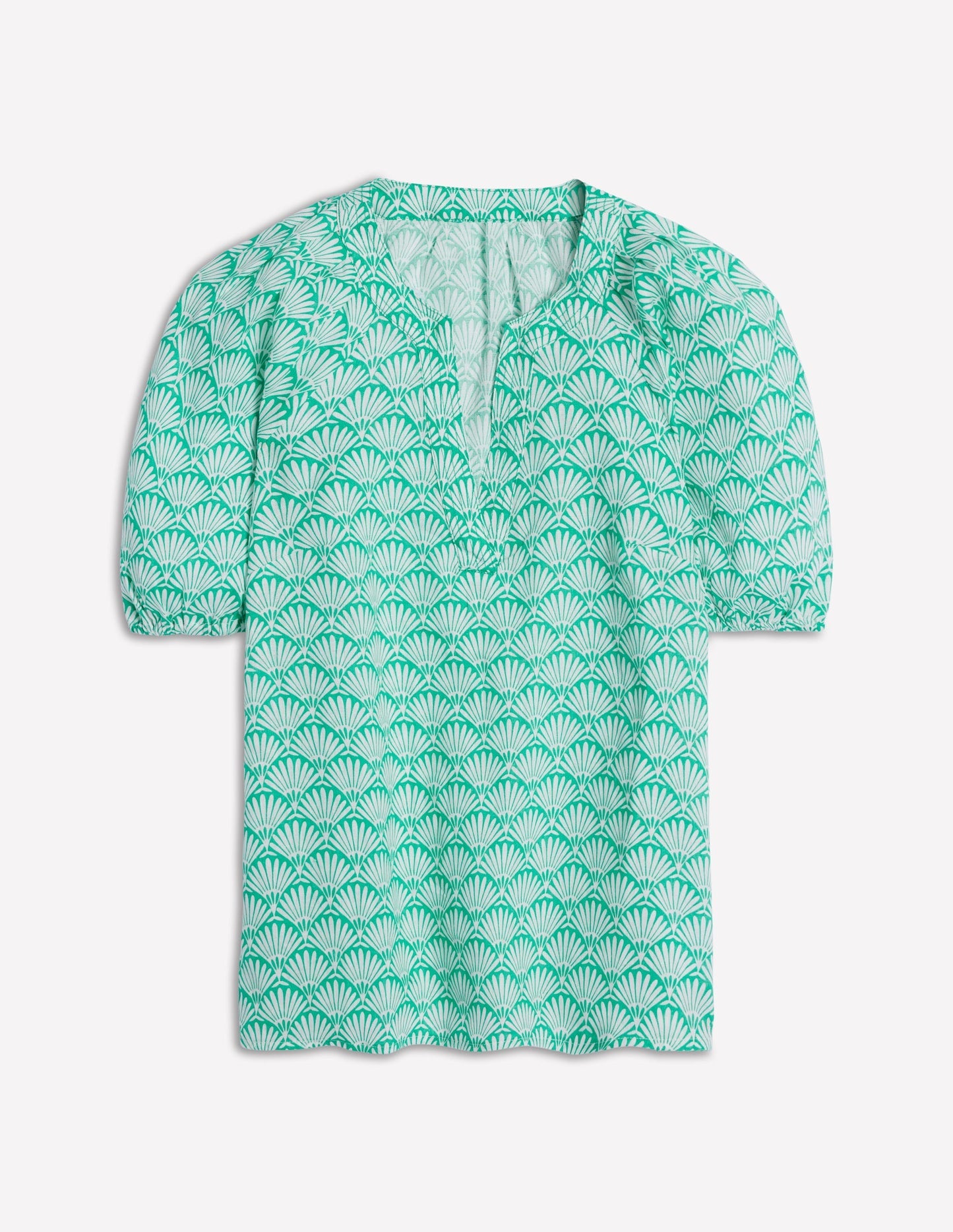 Boden Brooke Linen Top - Aquamarine, Deco Palm