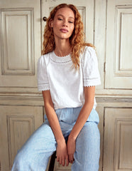 Boden Mila Lace Trim Top - White