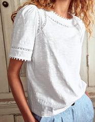 Boden Mila Lace Trim Top - White