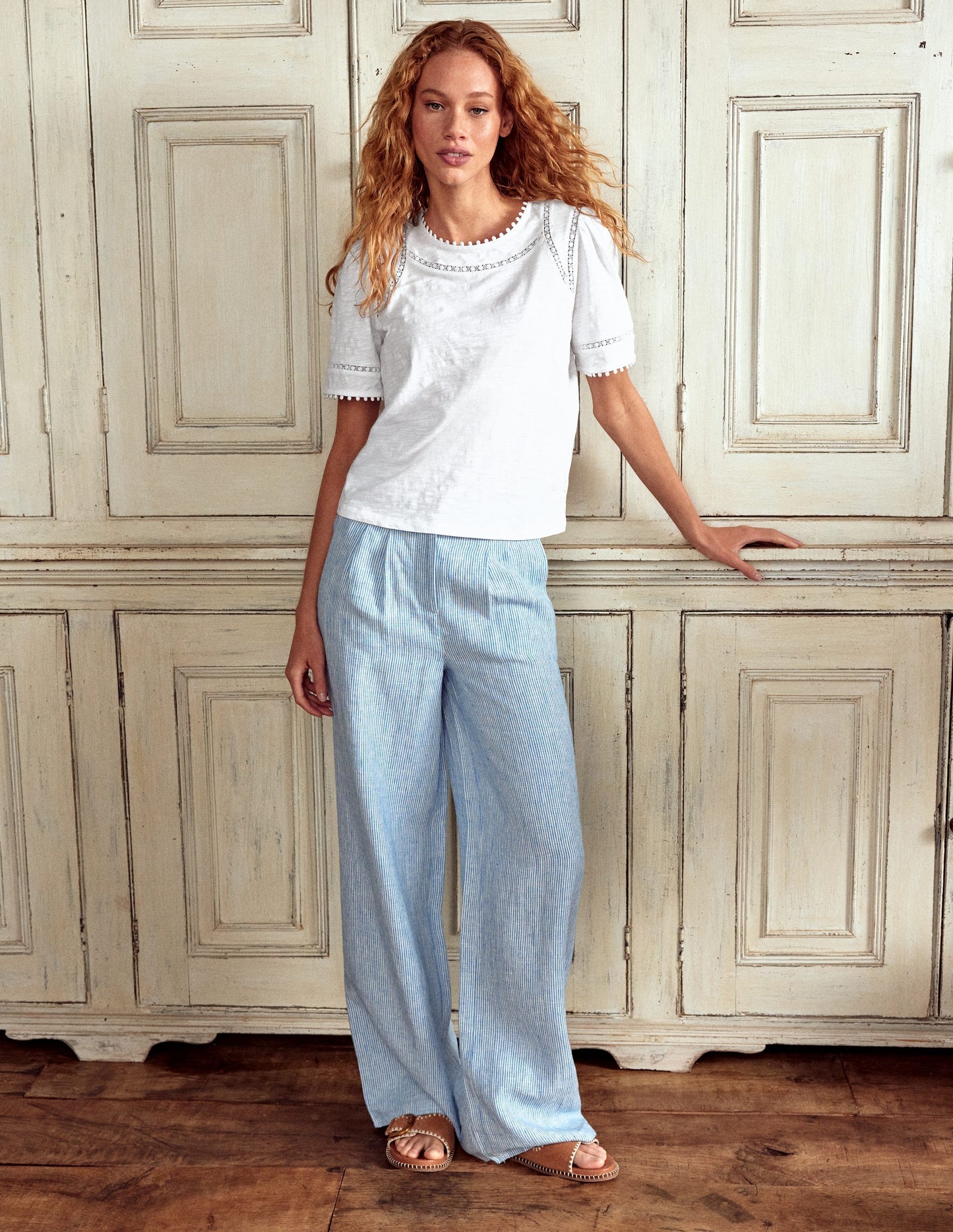 Boden Mila Lace Trim Top - White