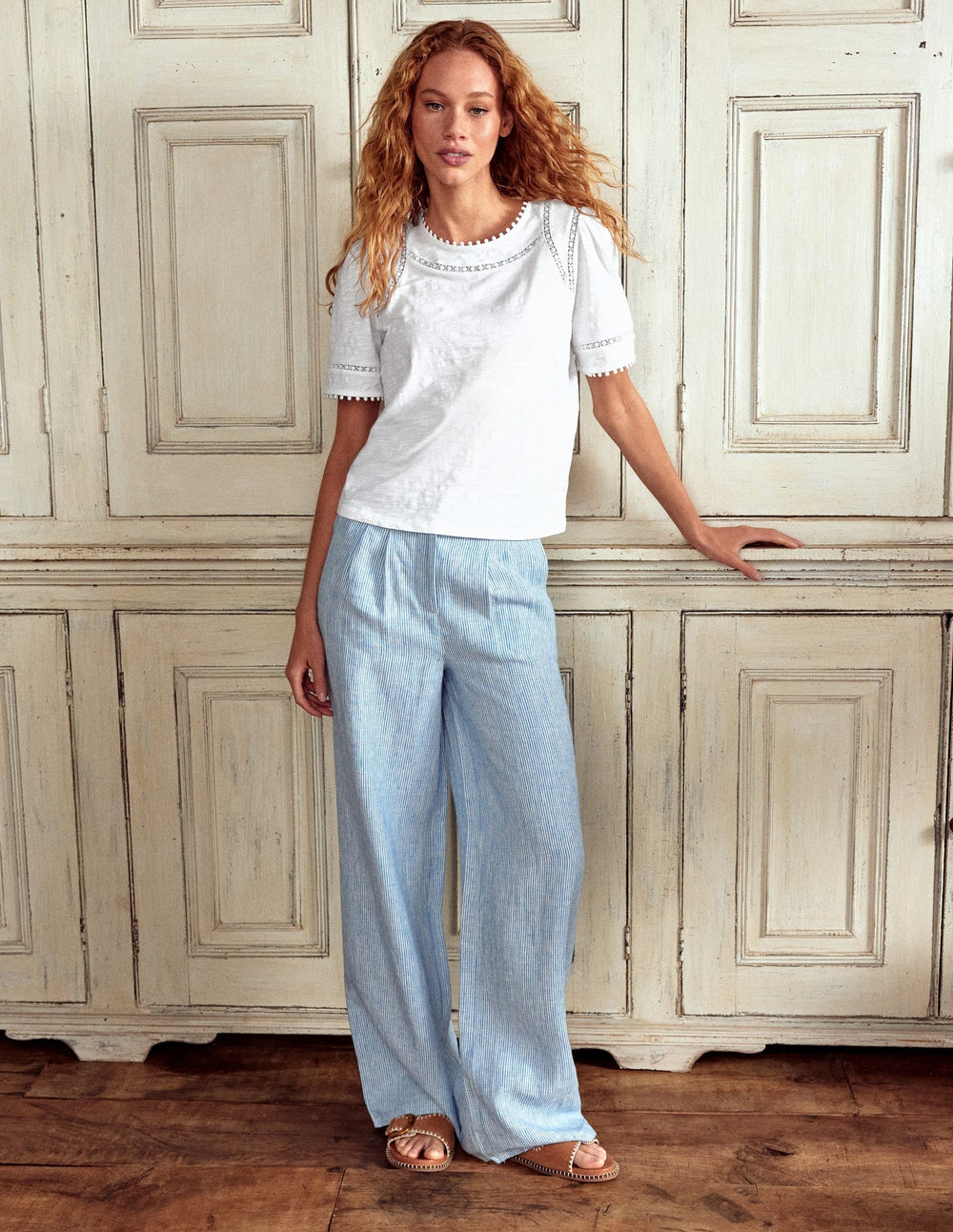 Boden Mila Lace Trim Top - White