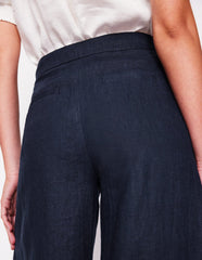 Boden Wide Crop Linen Pants - Navy