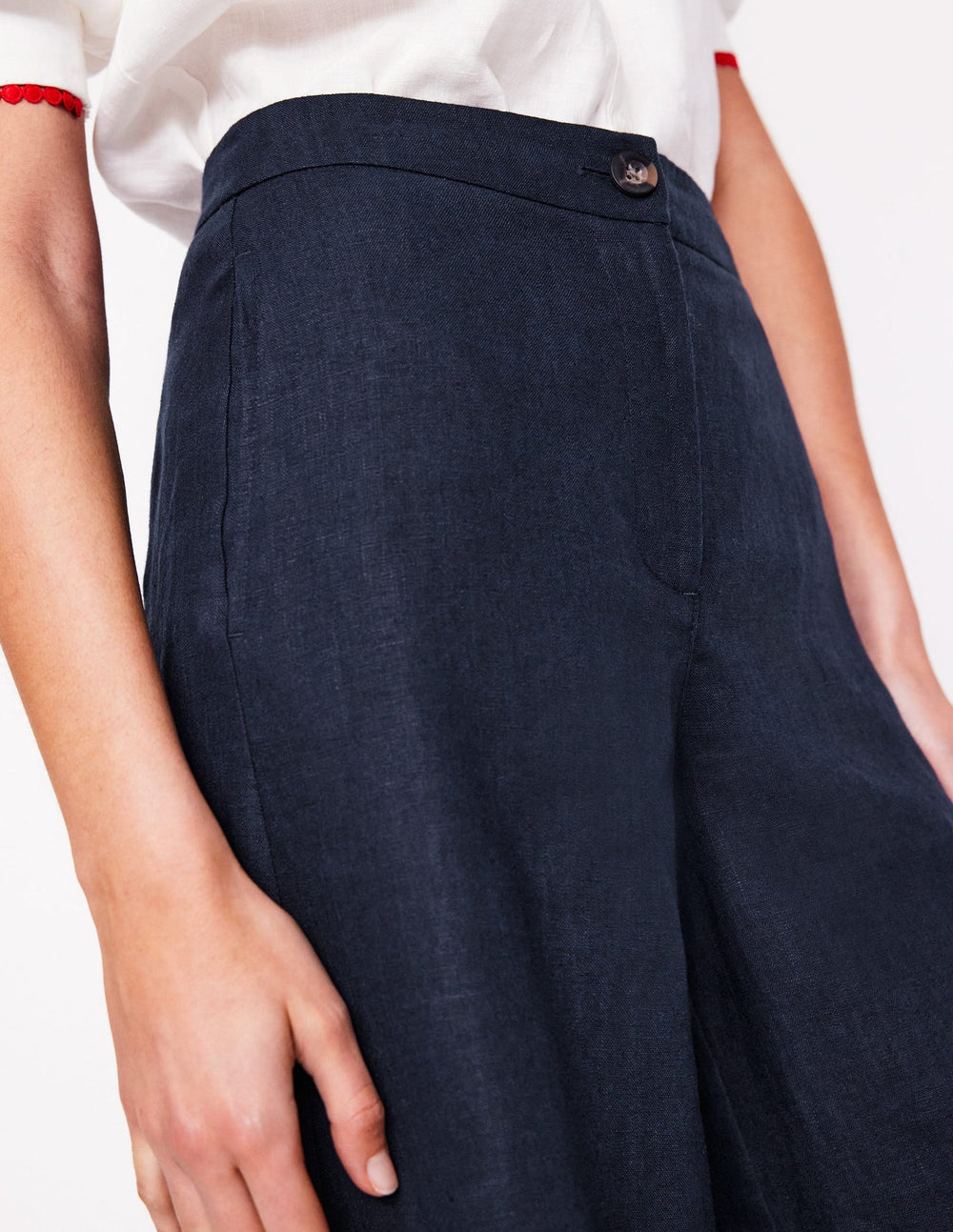 Boden Wide Crop Linen Pants - Navy