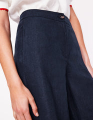 Boden Wide Crop Linen Pants - Navy