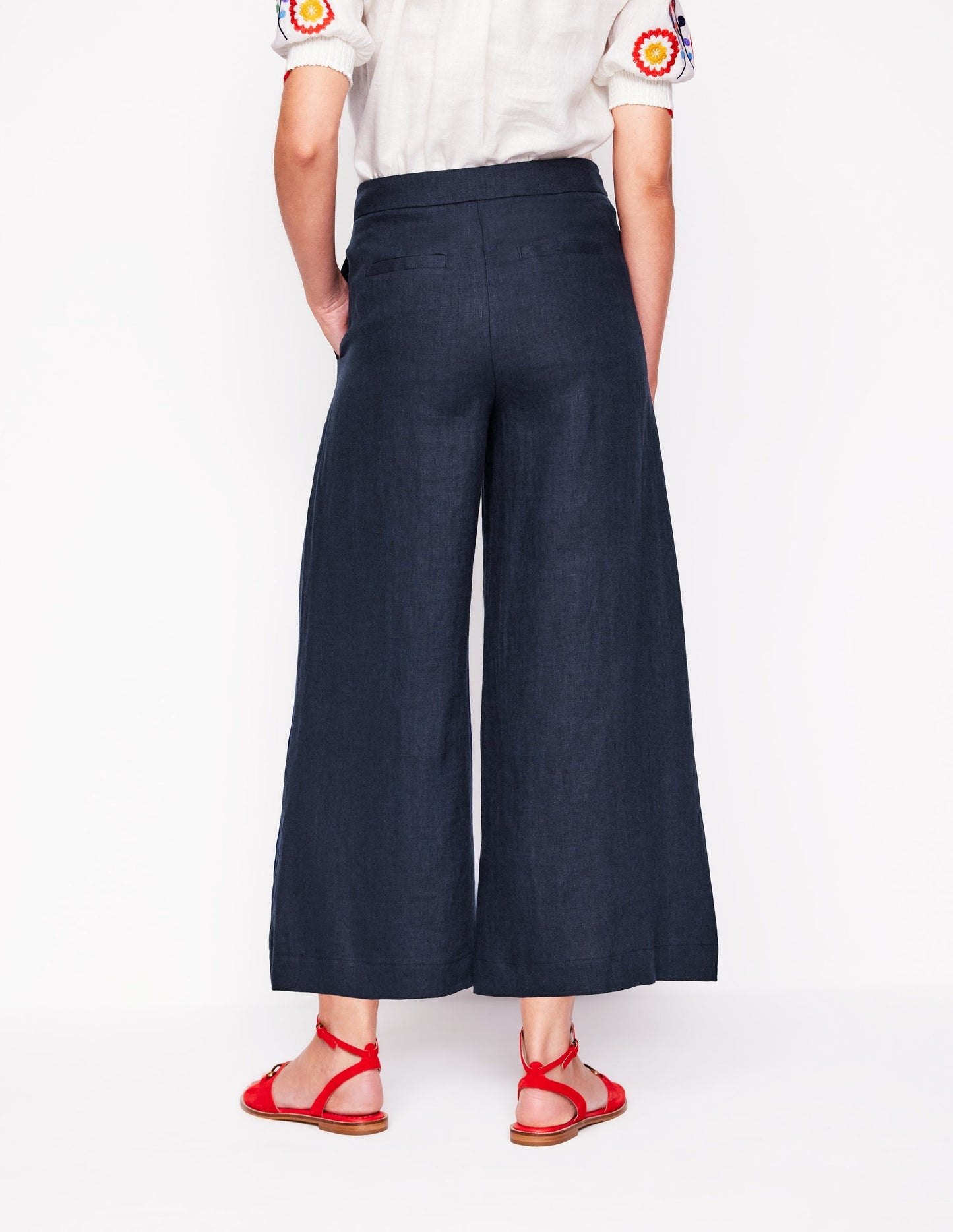 Boden Wide Crop Linen Pants - Navy