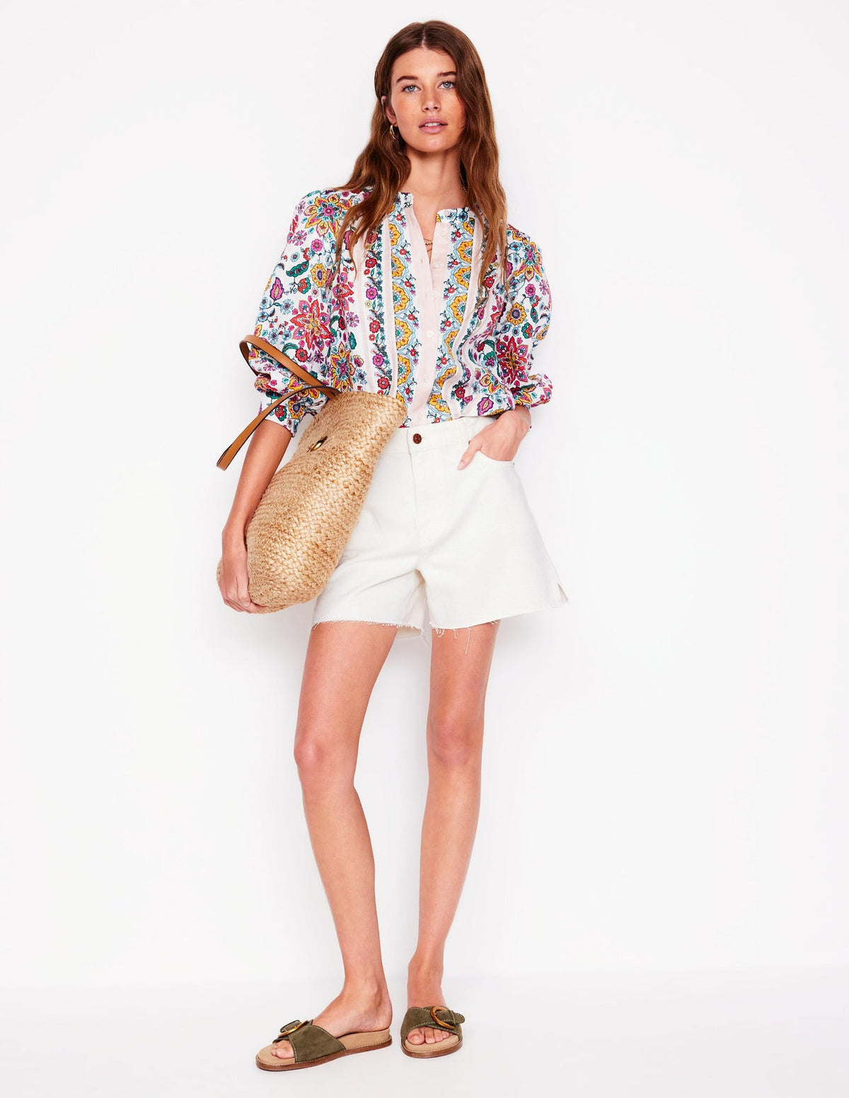 Boden Cut Off Denim Shorts - White