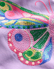 Boden Puff Sleeve Superstitch Top - Parma Violet Purple Butterfly