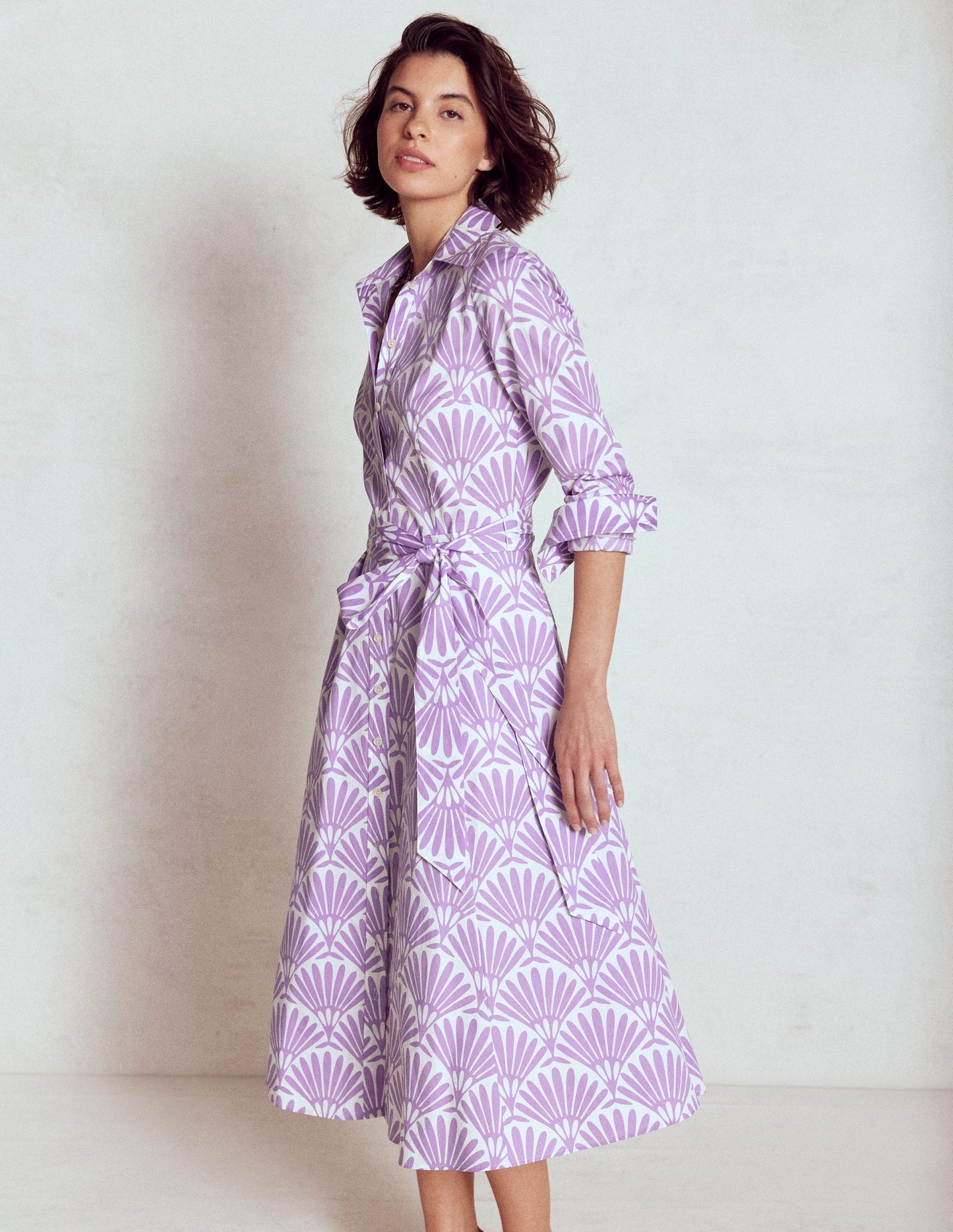 Boden Amy Cotton Midi Shirt Dress - Pretty Violet, Deco Palm