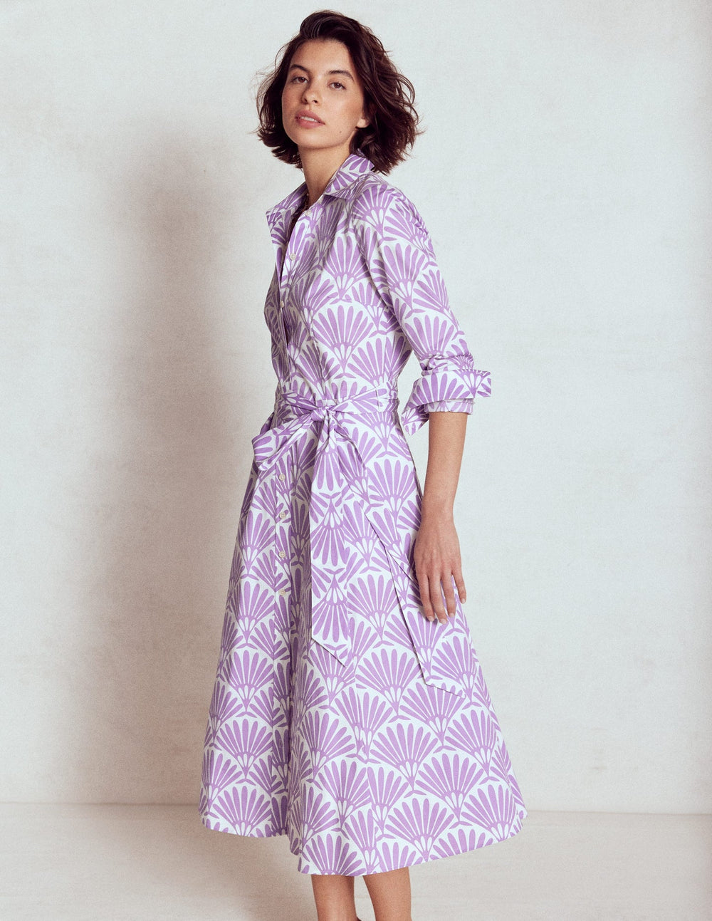 Boden Amy Cotton Midi Shirt Dress - Pretty Violet, Deco Palm