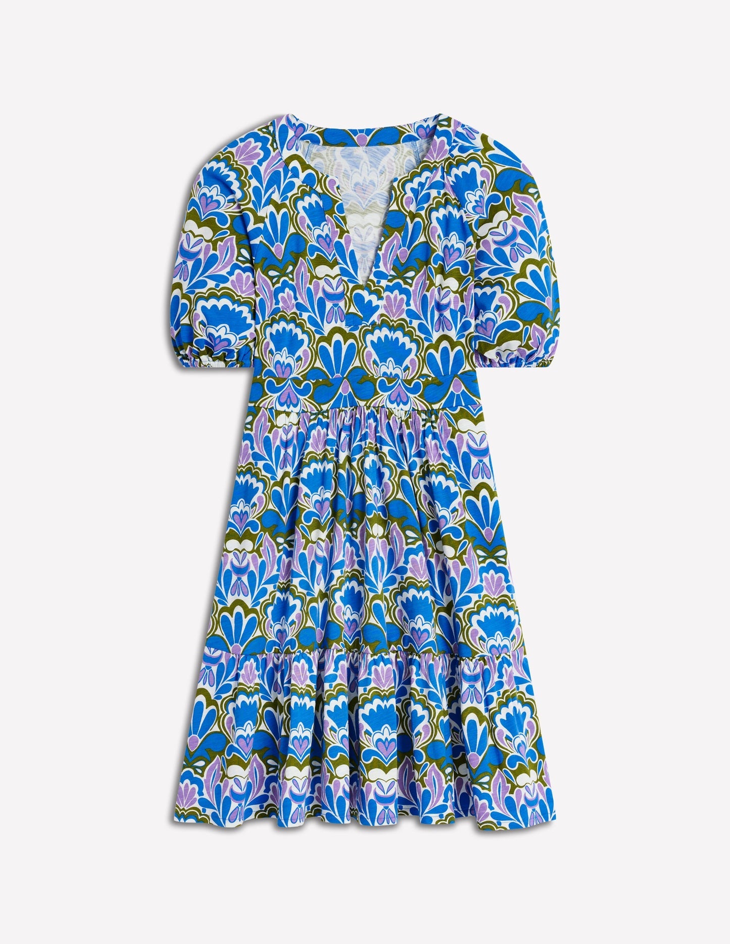 Boden Piper Short Jersey Dress - Kingfisher Blue, Freesia Stamp