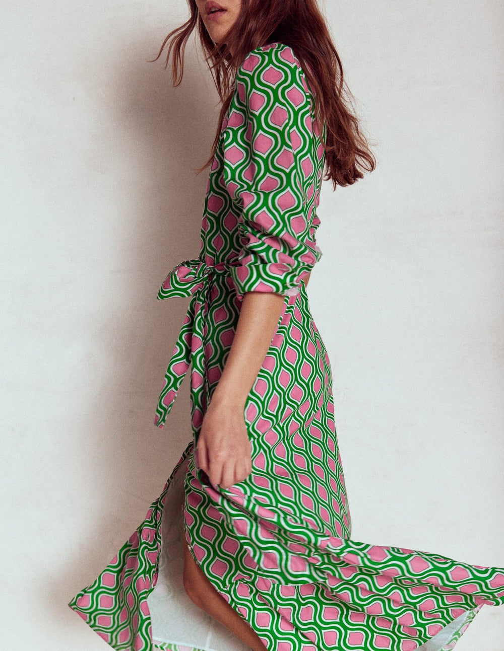 Boden Mia Tiered Shirt Dress - Rich Emerald, Geo Trellis