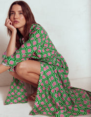 Boden Mia Tiered Shirt Dress - Rich Emerald, Geo Trellis