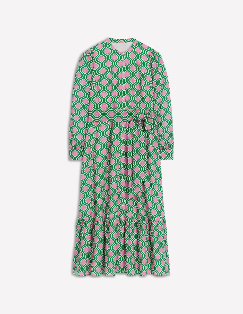 Boden Mia Tiered Shirt Dress - Rich Emerald, Geo Trellis