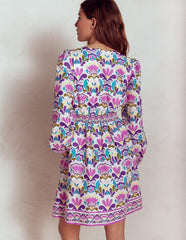 Boden Mya Cotton Short Dress - Royal Purple, Freesia Stamp