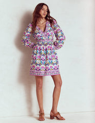Boden Mya Cotton Short Dress - Royal Purple, Freesia Stamp