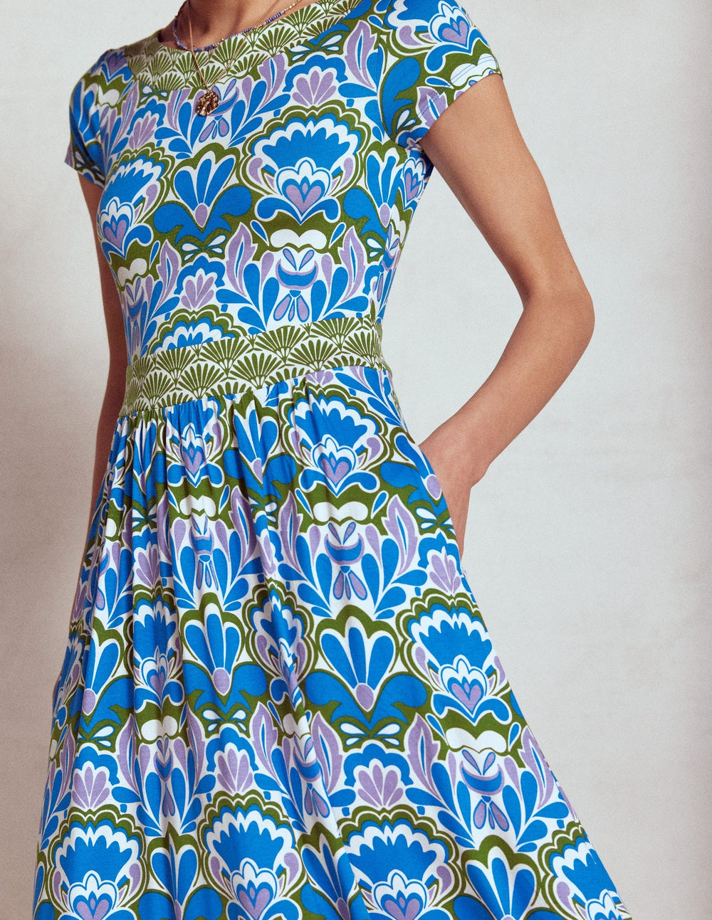 Boden Melanie Jersey Midi Dress - Kingfisher Blue, Freesia Stamp