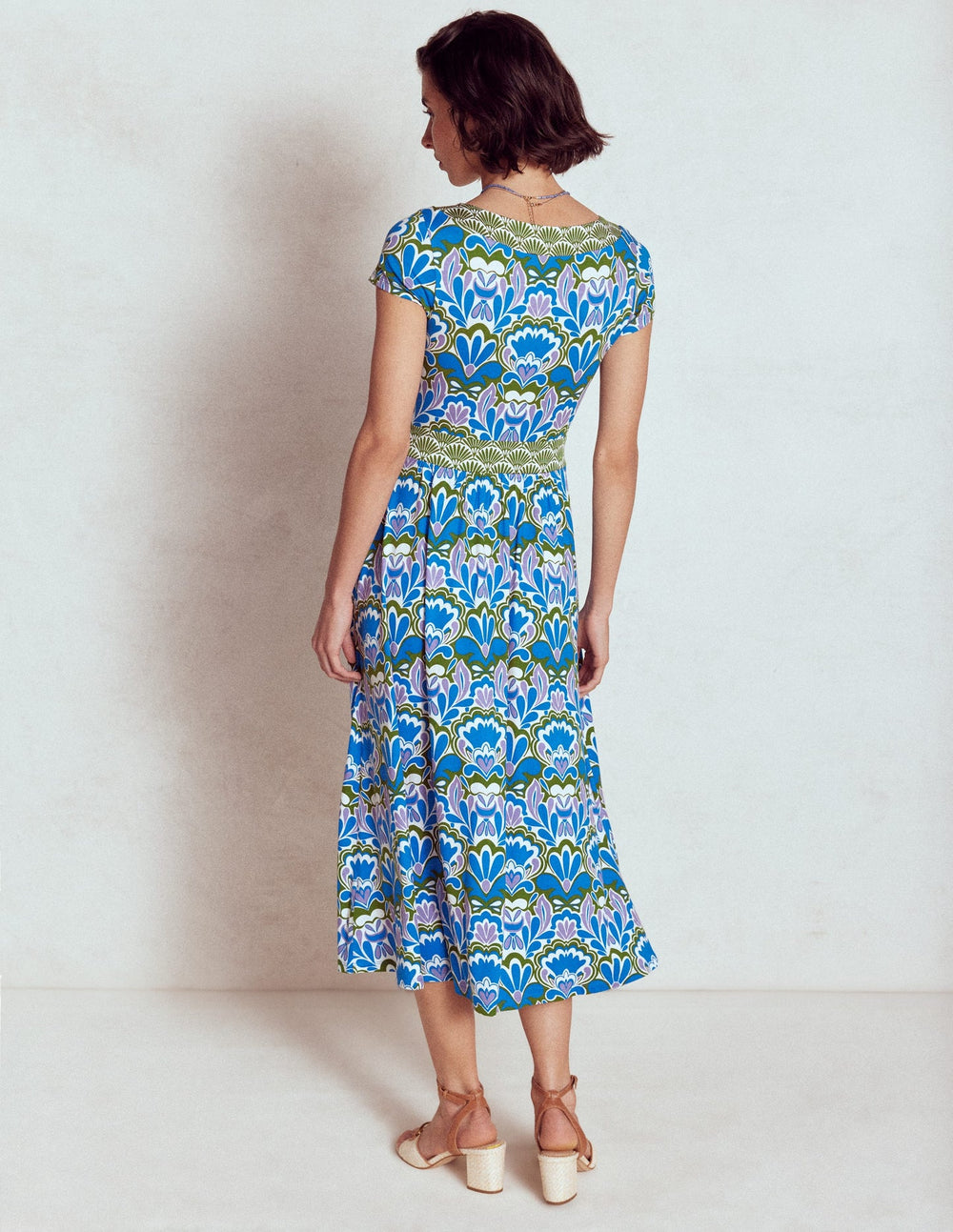 Boden Melanie Jersey Midi Dress - Kingfisher Blue, Freesia Stamp