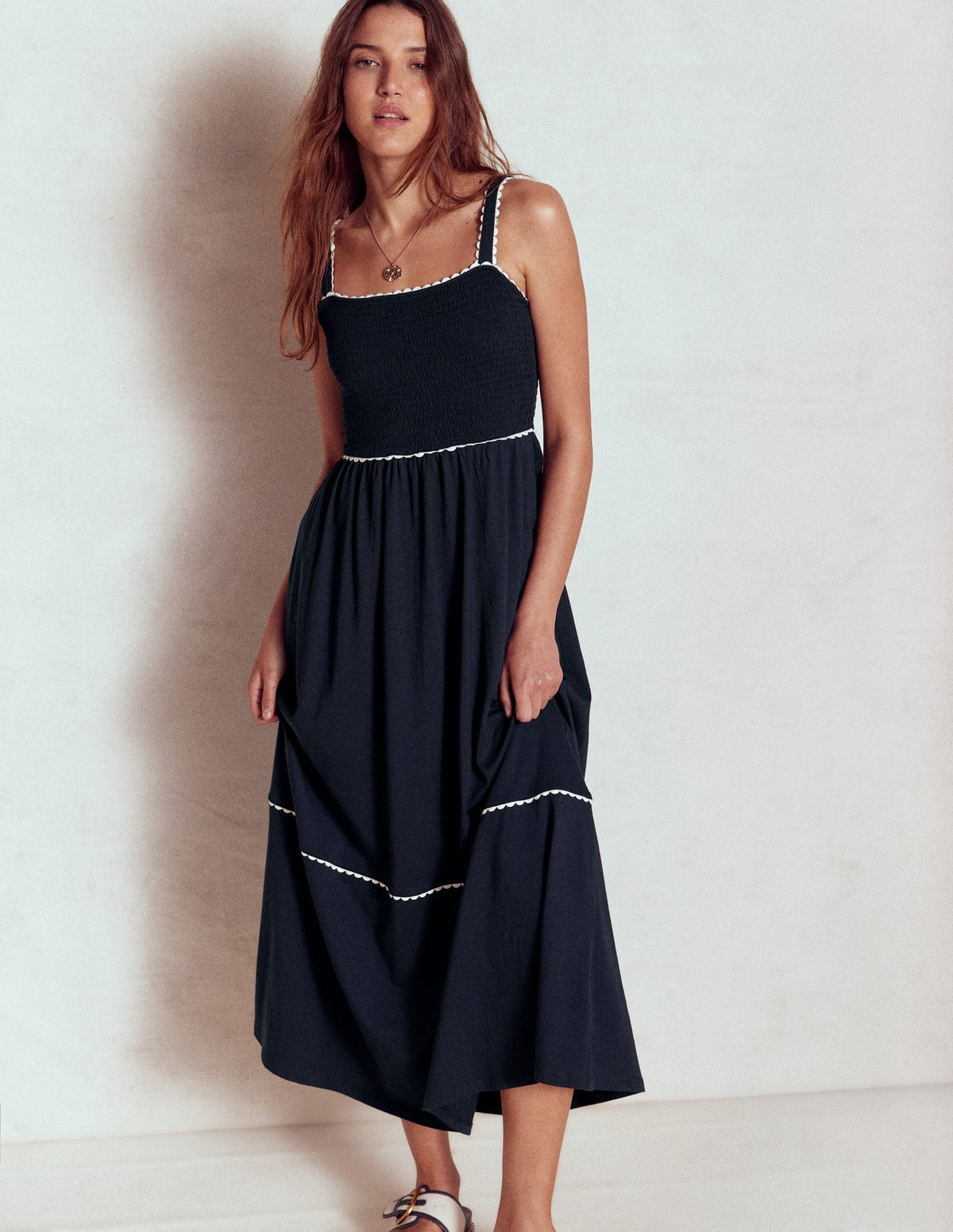 Boden Smocked Trim Maxi Dress - Navy