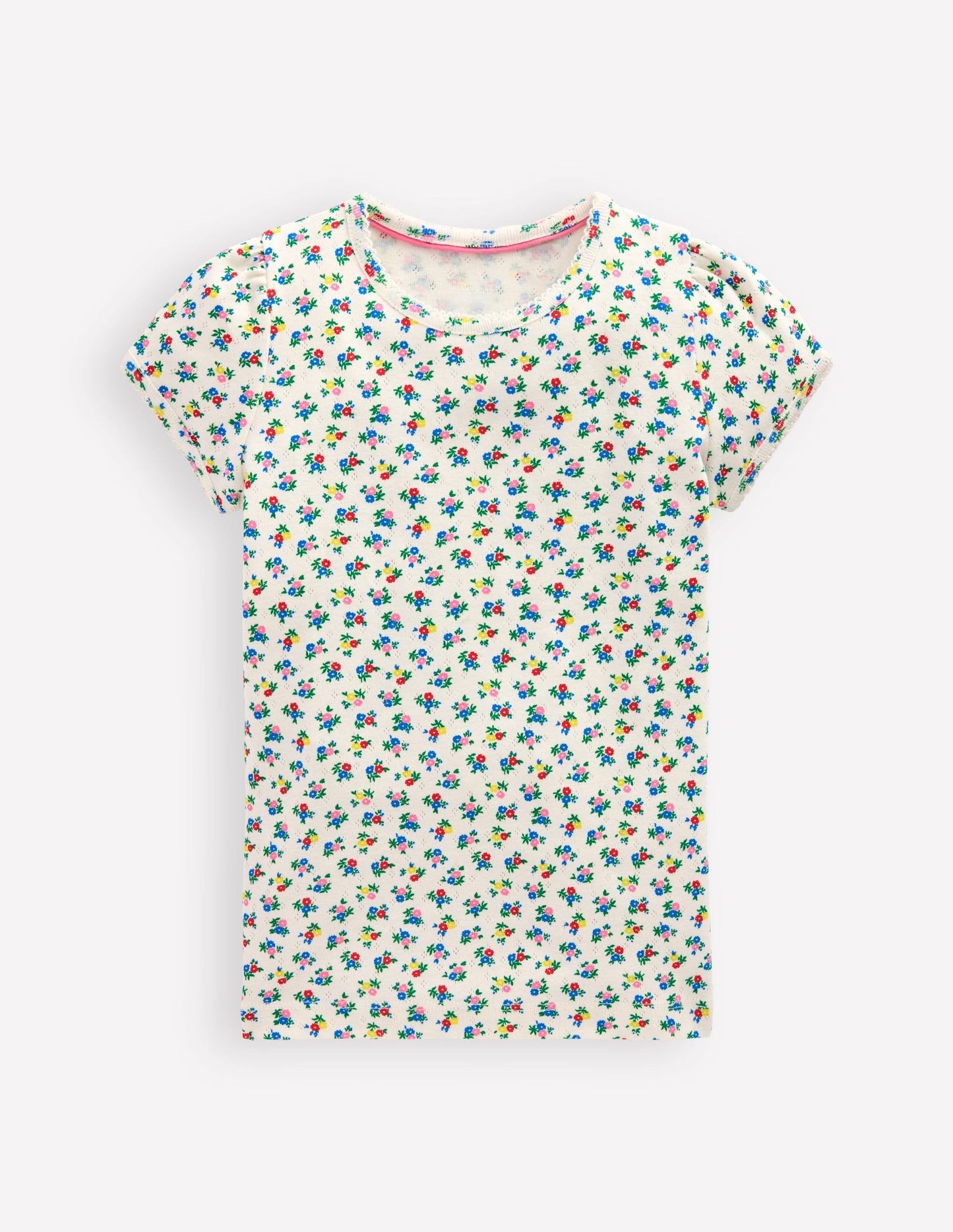 Boden Short Sleeve Pointelle Top - Soft Ivory Ditsy Floral
