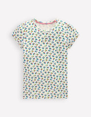 Boden Short Sleeve Pointelle Top - Soft Ivory Ditsy Floral