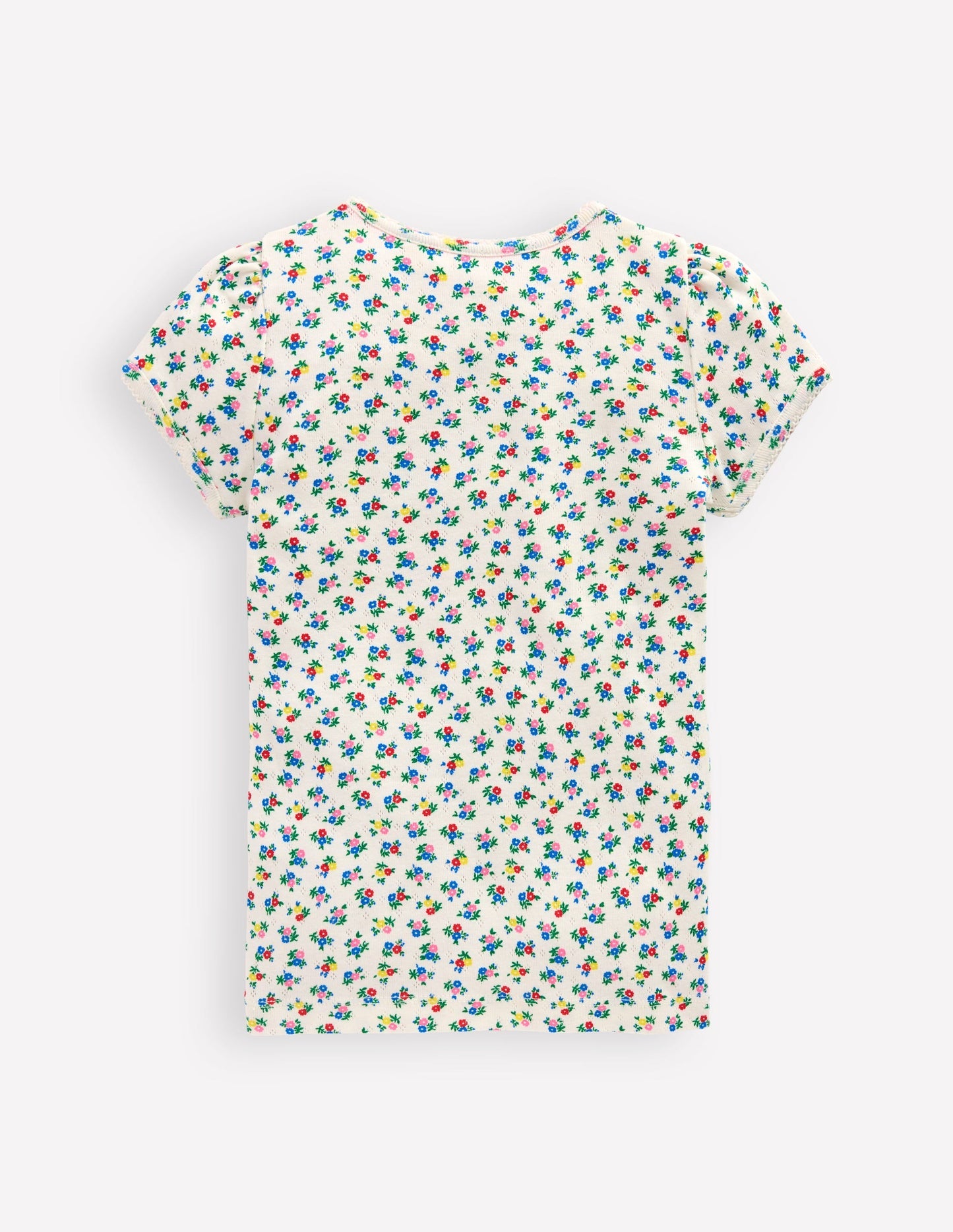 Boden Short Sleeve Pointelle Top - Soft Ivory Ditsy Floral