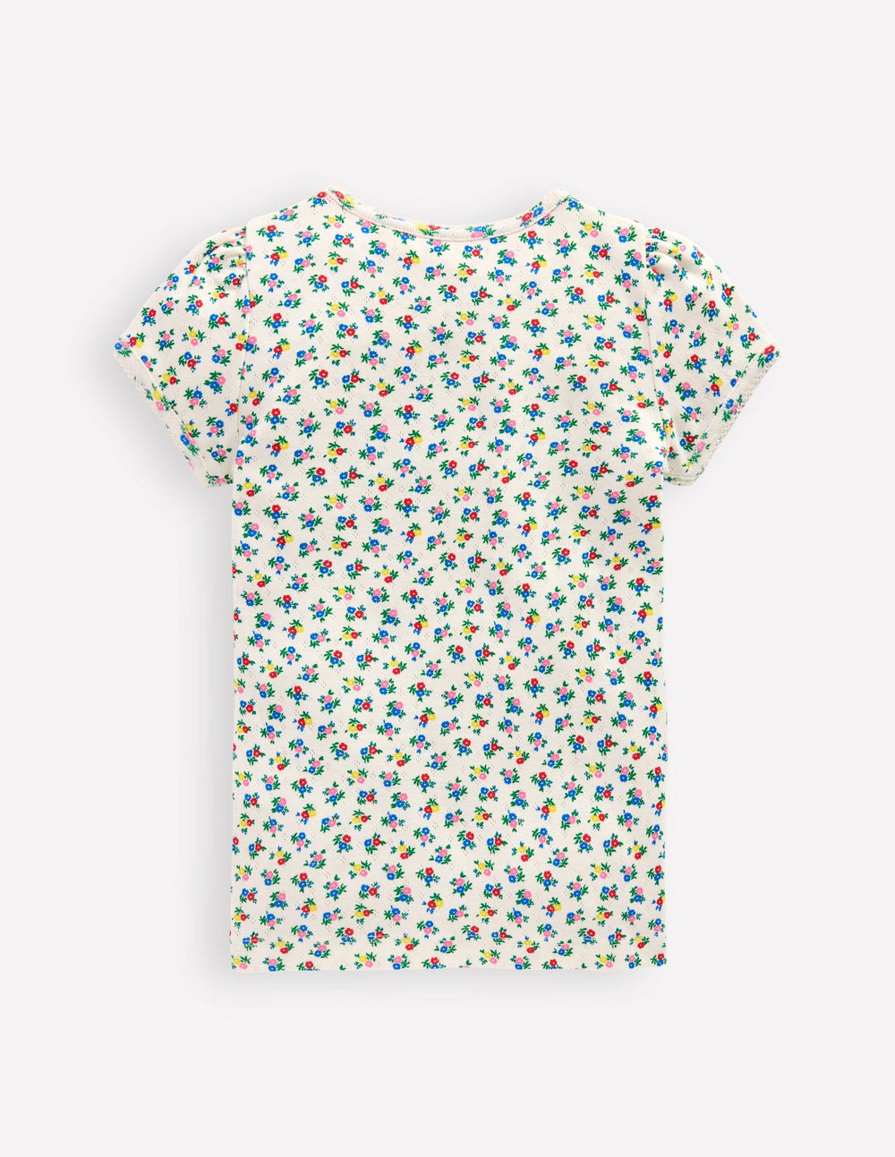 Boden Short Sleeve Pointelle Top - Soft Ivory Ditsy Floral