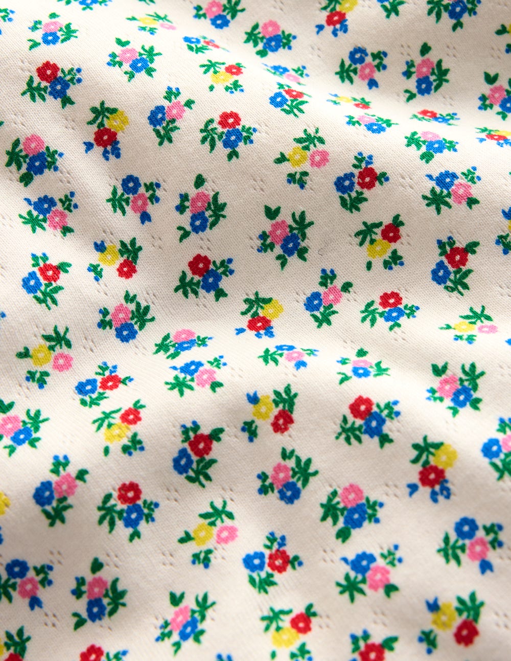 Boden Short Sleeve Pointelle Top - Soft Ivory Ditsy Floral