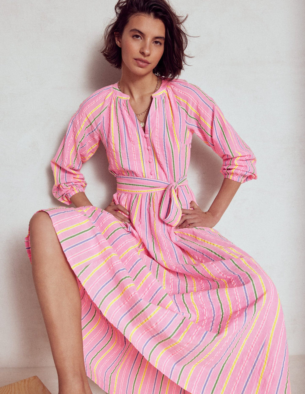 Boden Faye Cotton Maxi Dress - Sorbet Pink, Seersucker Stripe