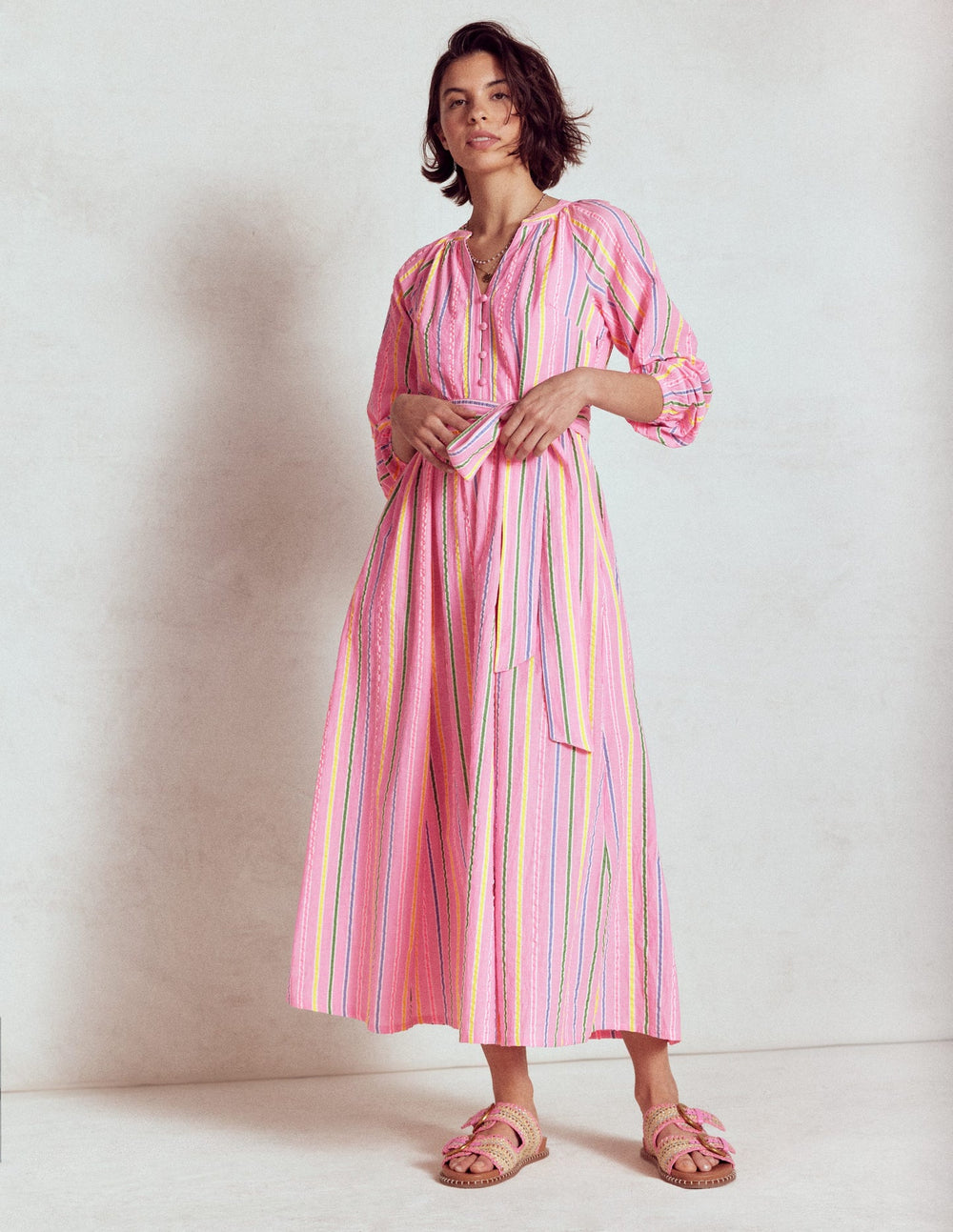 Boden Faye Cotton Maxi Dress - Sorbet Pink, Seersucker Stripe