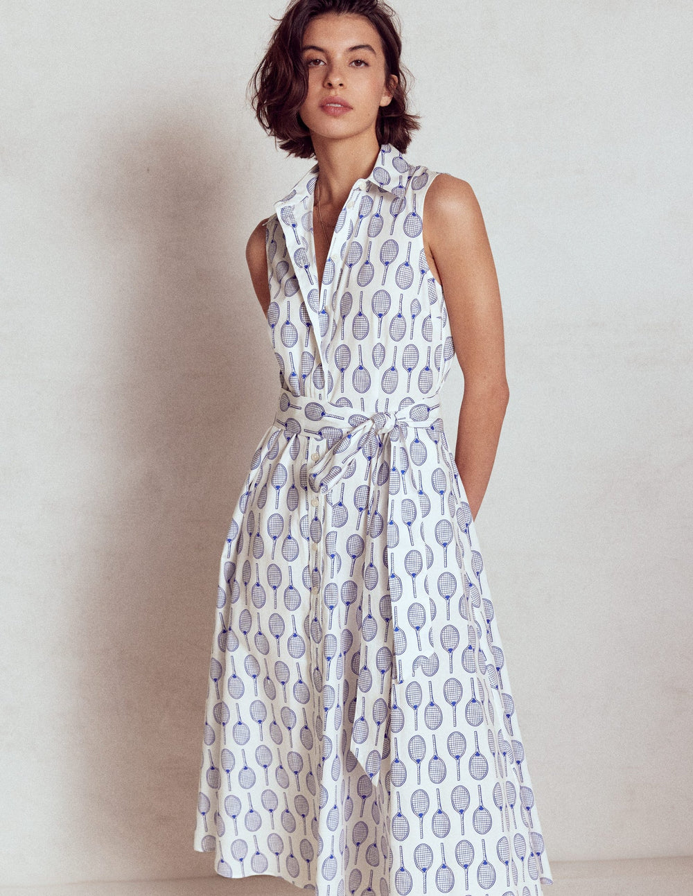 Boden Amy Sleeveless Shirt Dress - Ivory, Tennis