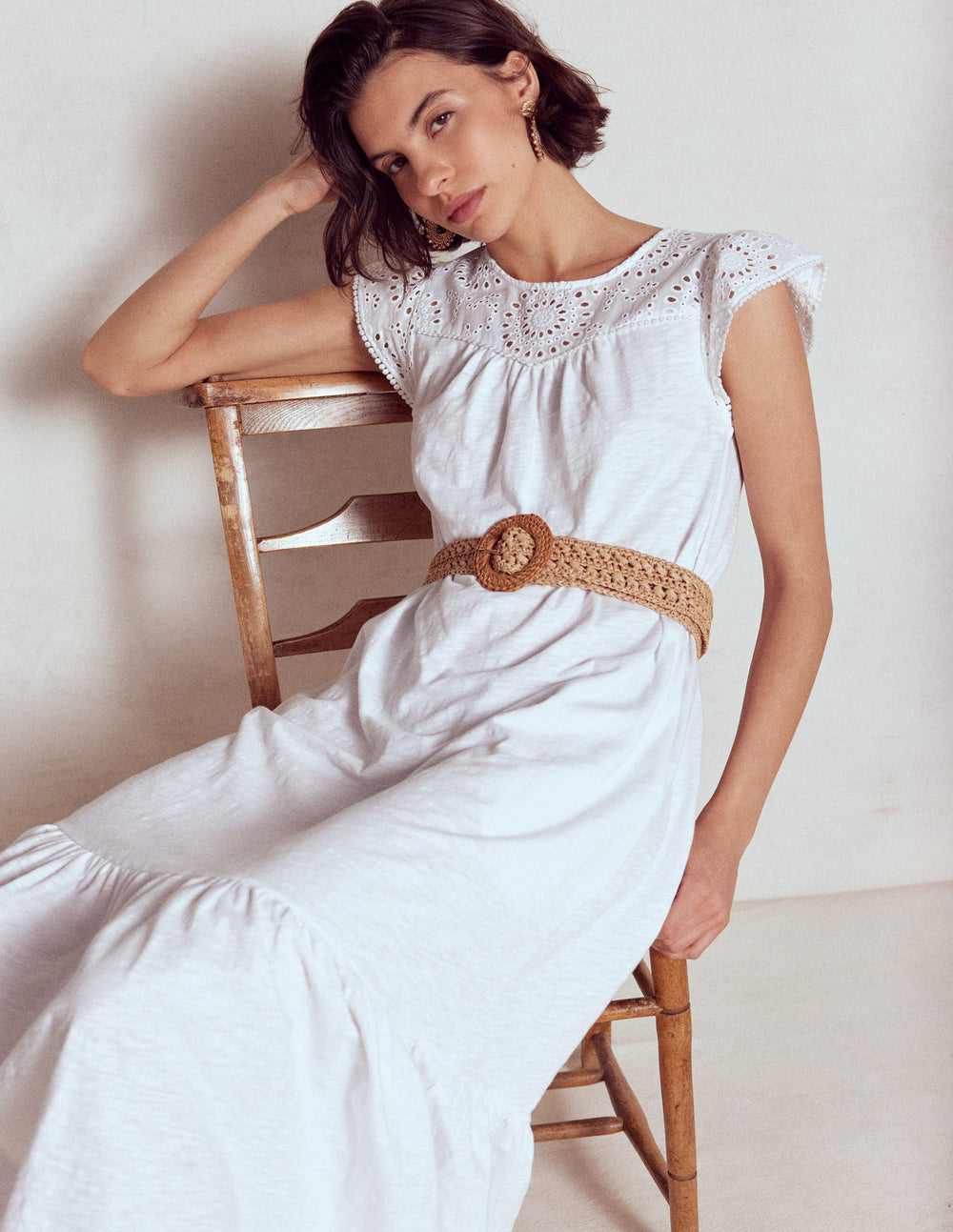 Boden Juliet Broderie Midi Dress - White
