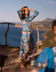 Boden Clara Cotton Shirt Dress - Kingfisher Blue, Freesia Stamp