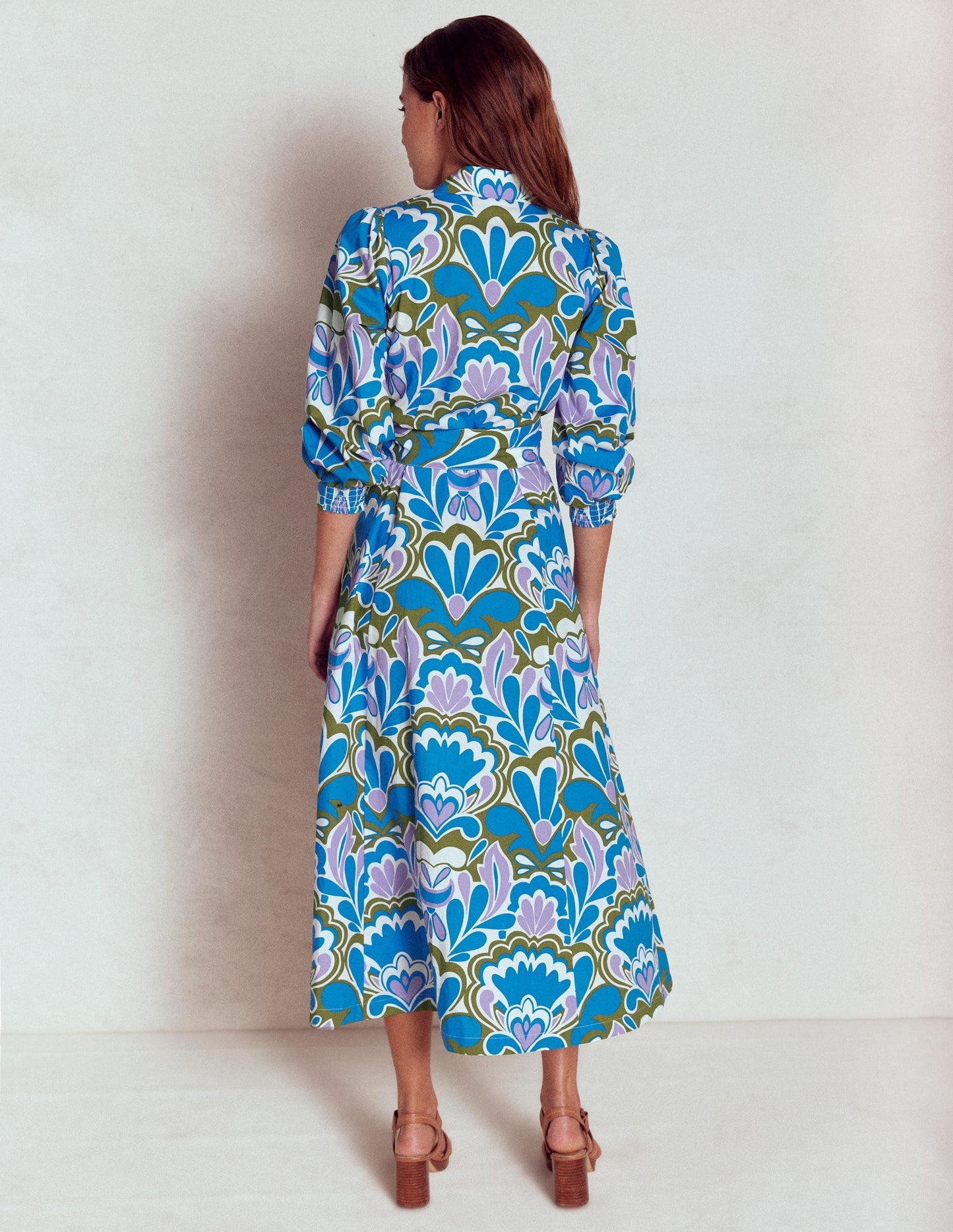 Boden Clara Cotton Shirt Dress - Kingfisher Blue, Freesia Stamp