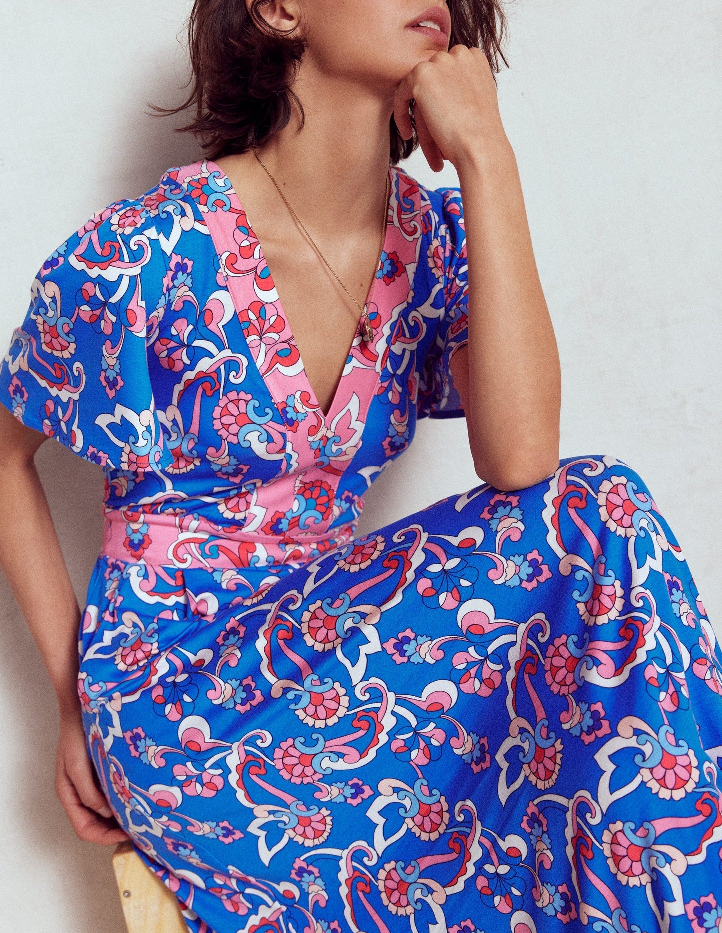 Boden Ellie Flutter Maxi Tea Dress - Kingfisher Blue, Foliage Trail
